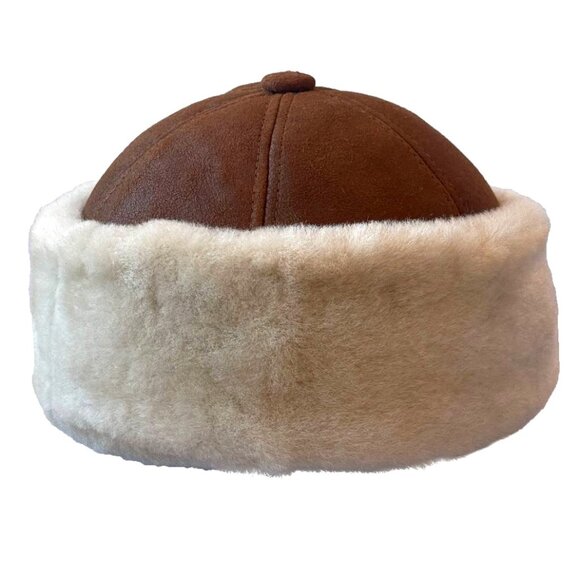 Lukkiu Accessories - Winter Leather Hat Shearling Sheepskin Leather Beanie Hat |Skull Hat